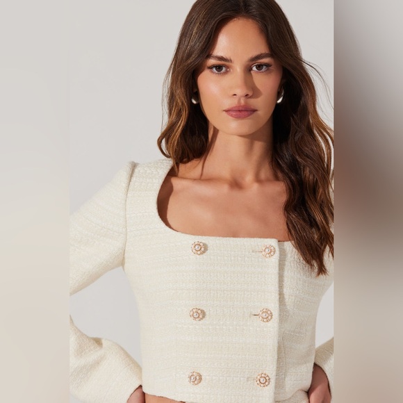 ASTR the Label Rosario Tweed Cropped Jacket & Mini Skirt Set in Cream Size S NWT - Picture 4 of 7